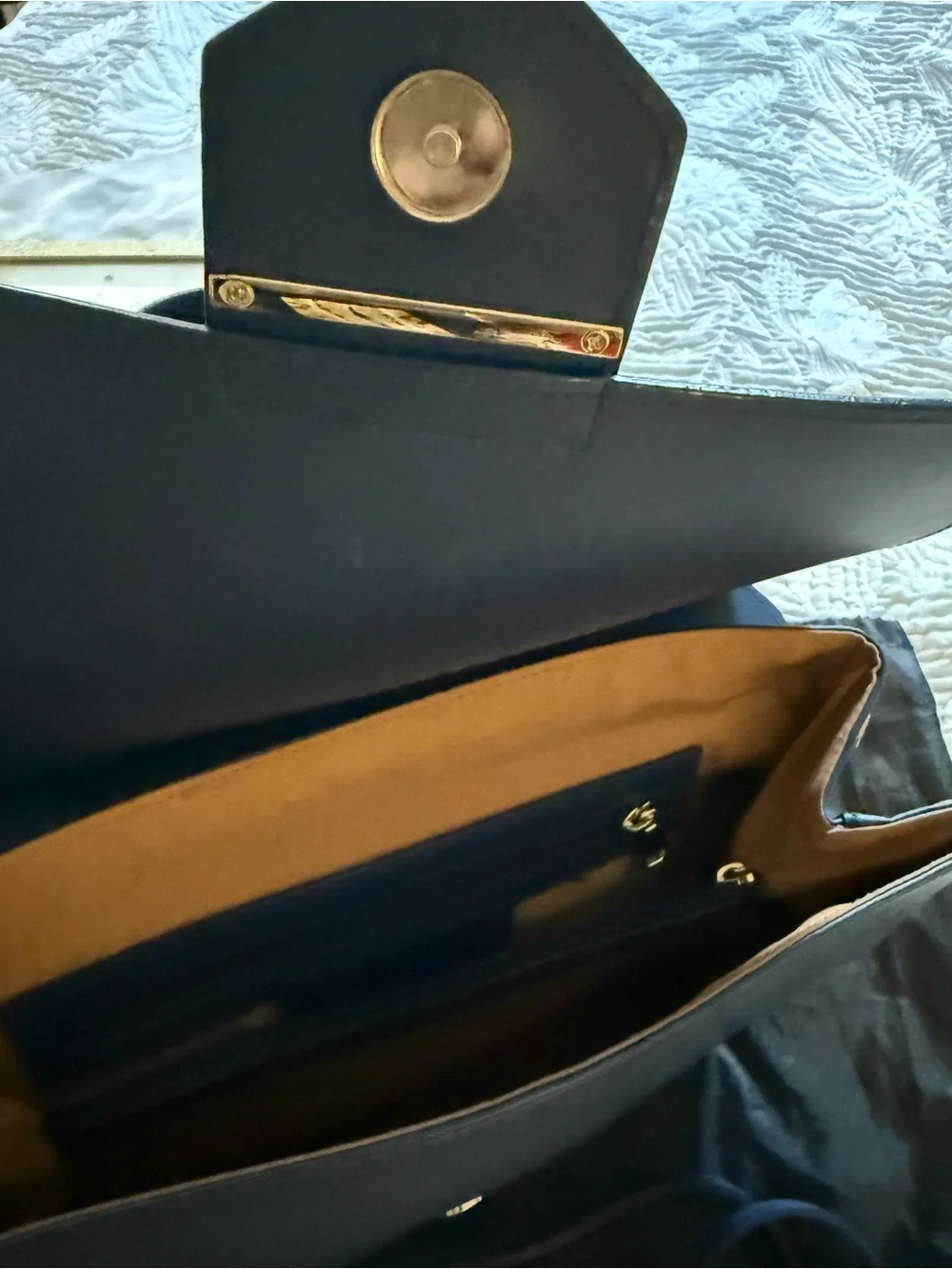Tano Navy Blue Structured Satchel with Gold Accent